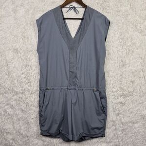 Indygena ESI Romper Stretch Nylon Mesh V-Neck Sz L Drawstring Waist Slate Blue